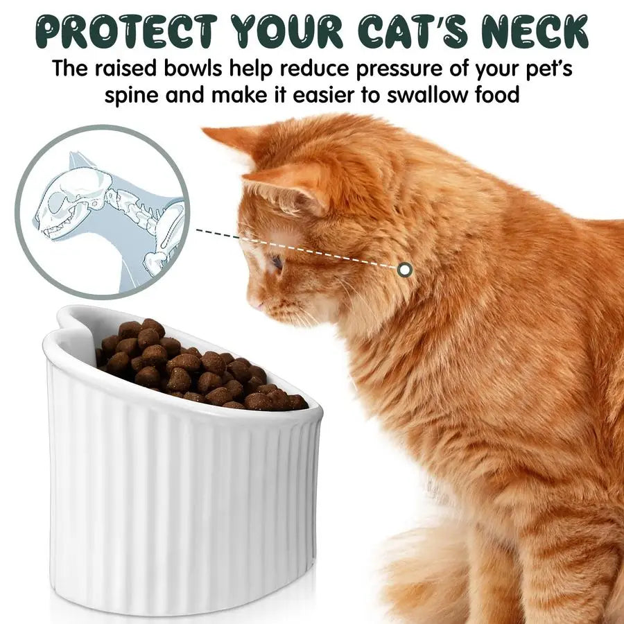 4 Pcs Elevated Cat Food Bowls, Ceramic Raised Cat Bowls