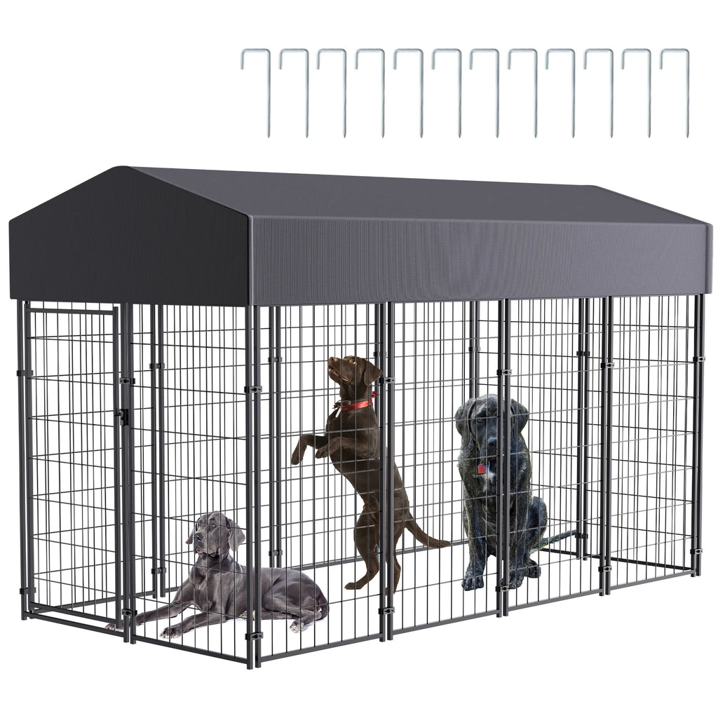 Large Dog Kennel, Outdoor Dogs, Welded Wire Kennels and Runs Crates for Yard with Stakes Water Proof, Cover Canopy