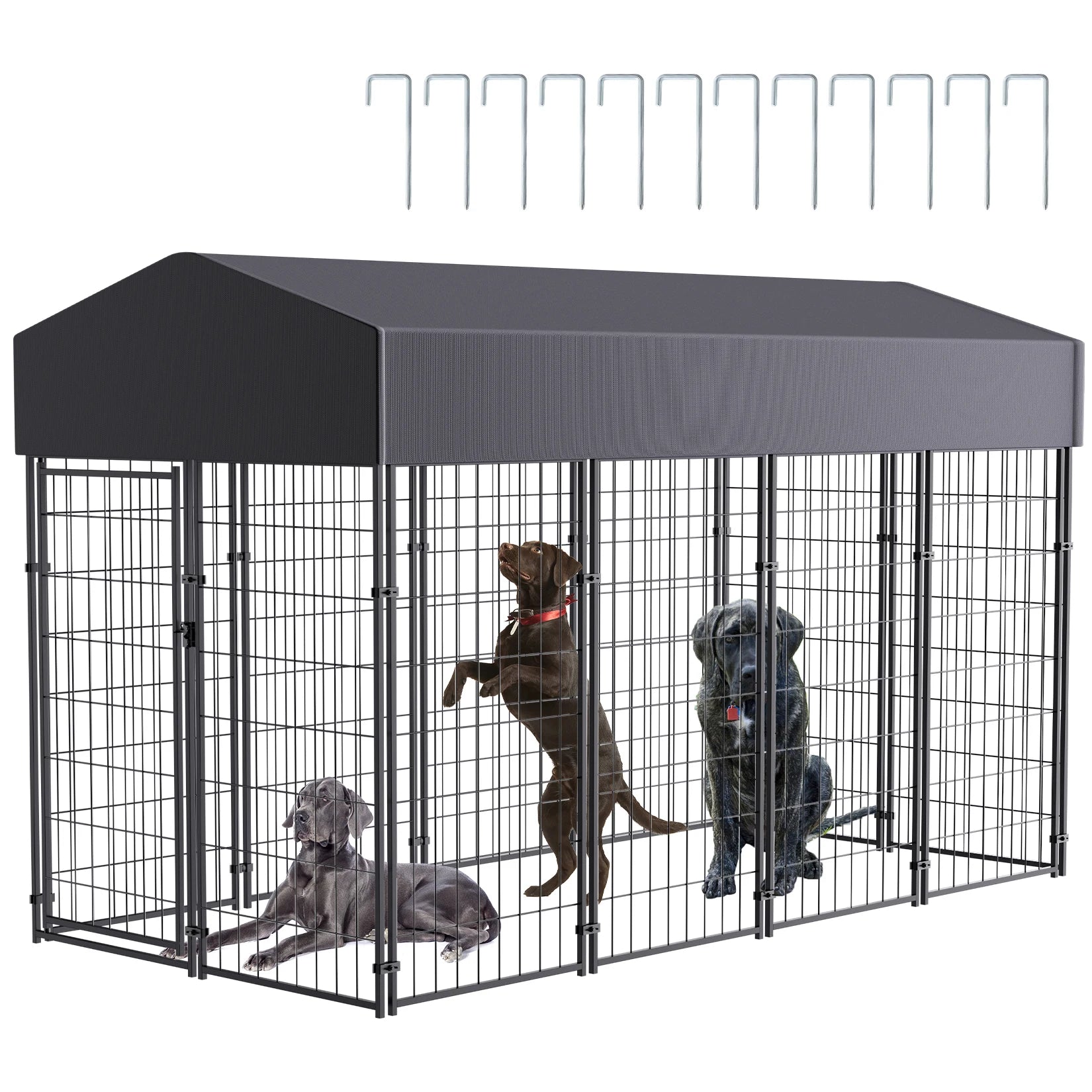 Large Dog Kennel, Outdoor Dogs, Welded Wire Kennels and Runs Crates for Yard with Stakes Water Proof, Cover Canopy