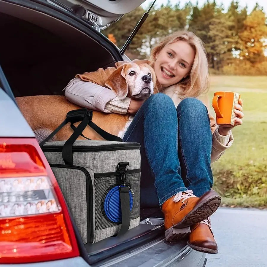 Dog Travel Bag Includes 2 Collapsible Containers
