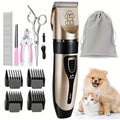 Professional Pet Grooming Clipper Kit. Rechargeable Hair Trimmer with Ceramic Blade.  USB Charging, Low Noise, Adjustable, Guide Combs for Dogs Cats and Small Animals Home Grooming Use