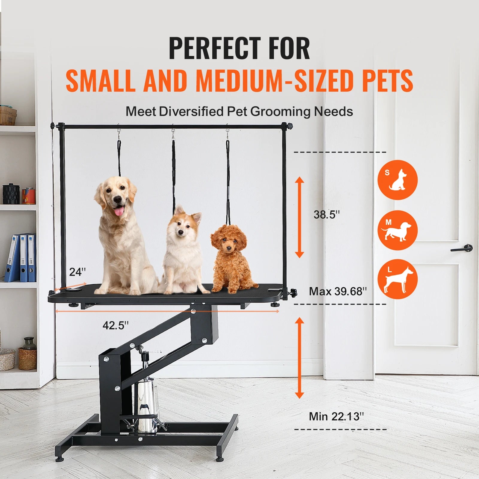 SucceBuy 43" Hydraulic Pet Grooming Table 400LBS Height Adjustable Grooming Station with Arm Anti-Slip Tabletop for Pets