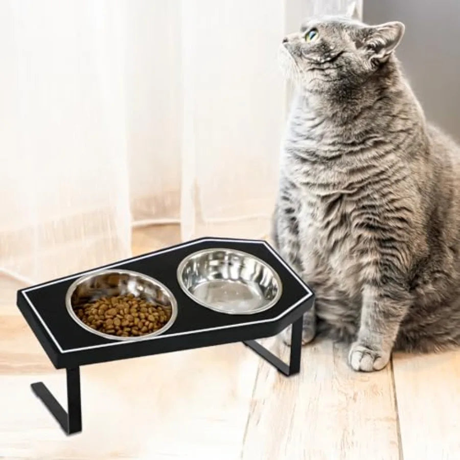 Cat Bowls Elevated Gothic, Non-Slip Stand, Stainless Steel