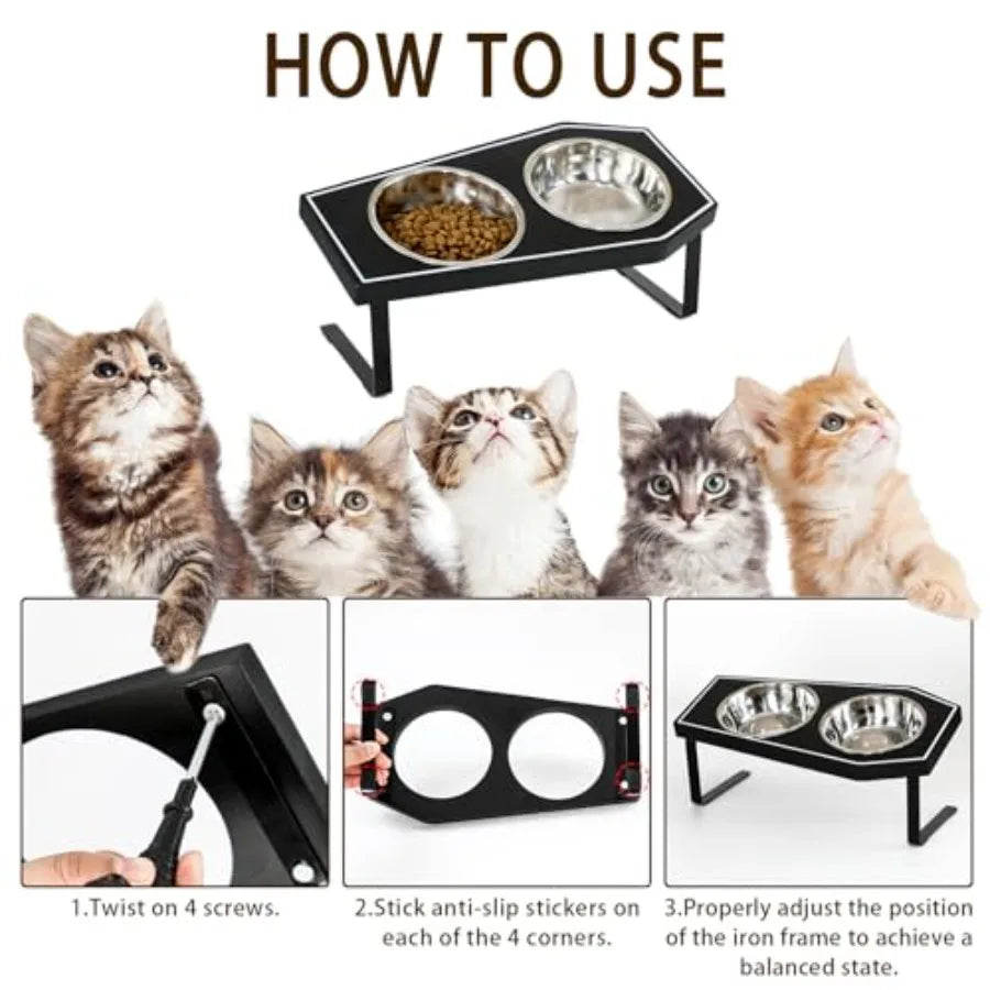 Cat Bowls Elevated Gothic, Non-Slip Stand, Stainless Steel