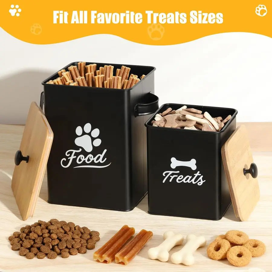 Treat Container Set of 2, Dog Food Containers with Airtight Lids, Metal, Kitchen Countertop