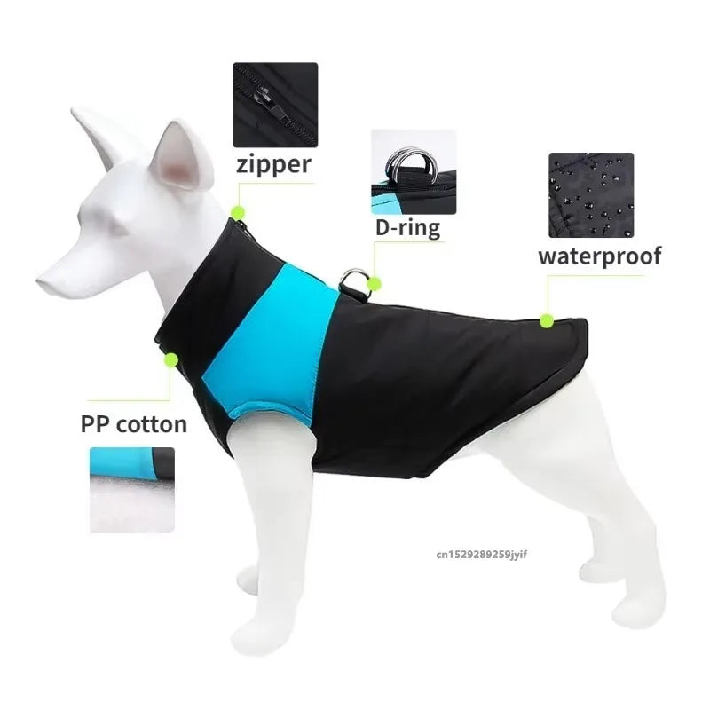 Waterproof Warm Dog Clothes, Winter Vest Padded, Zipper Jacket for Small Medium, Big Dogs Outfit