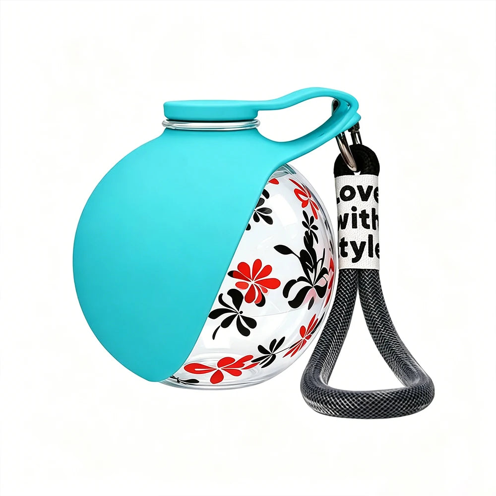 Portable Pet Water Bottle with Detachable Bowl, Cute Ball Shape - Leak-Proof & Compact, Travel Water Bottle -Stainless Steel & Silicon, Portable Travel Water Dispenser with Wrist Strap