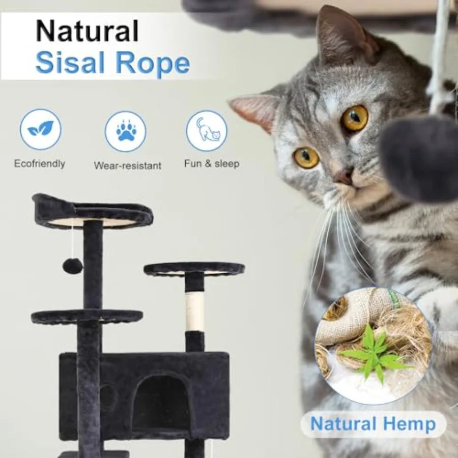 Cat Tree Tower, Multi-Level Indoor Activity Center, Sisal Scratching Posts, Condos, Plush Perches