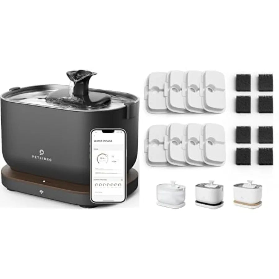 WiFi Connected, Cat Water Fountain, Automatic Refill, Replacement Filters, Indoor Pet Use, Smart Monitoring
