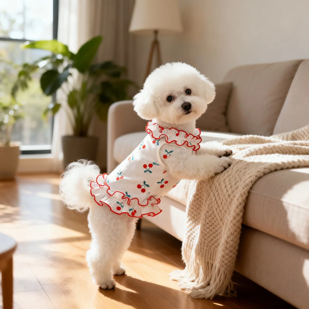 1PC Fashion Cute Cherry Ruffle Dress for Small Dogs, Comfortable Anti-Static.