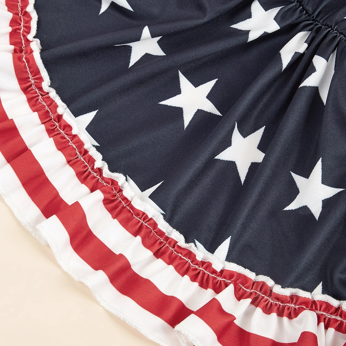 Striped Dress Shirt Cute Bowknot Sundress, American Flag Stars Printed Princess Summer Apparel Clothes with Ruffles
