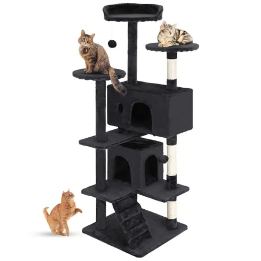 Cat Tree Tower, Multi-Level Indoor Activity Center, Sisal Scratching Posts, Condos, Plush Perches