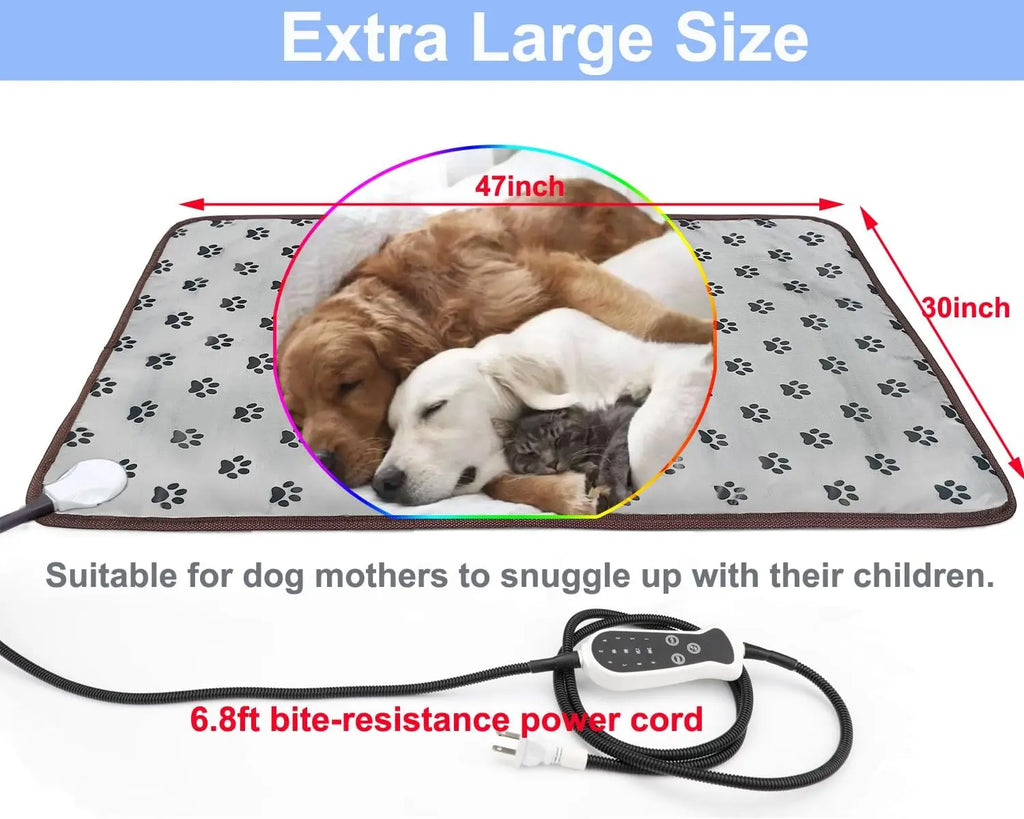 Extra Large Pet Heating Pad with Smart Timer, Precise Temperature Control, Waterproof & Durable for Dogs and Cats