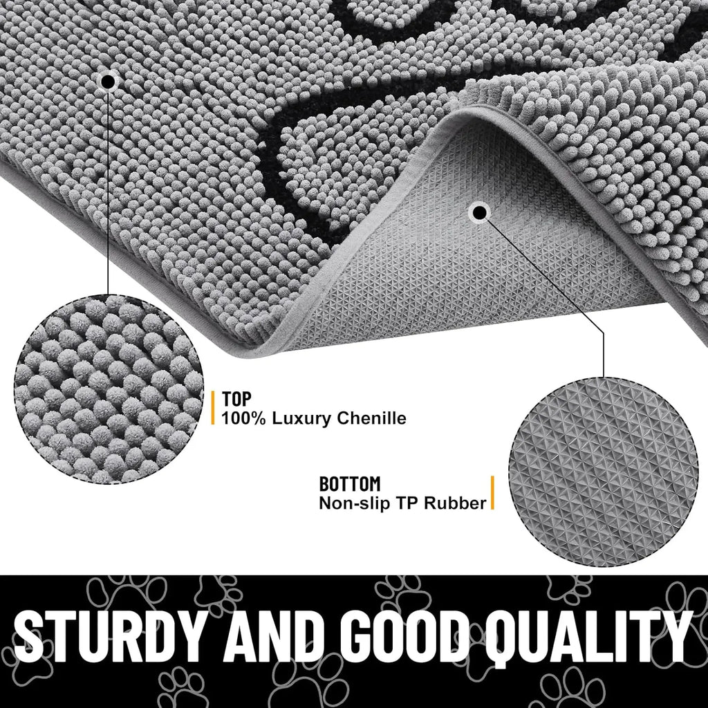 Quick Dry Washable Dog Door Mat, Non Slip Absorbent Rug for Muddy Paws Indoor Outdoor 30x20 Inches Grey Black