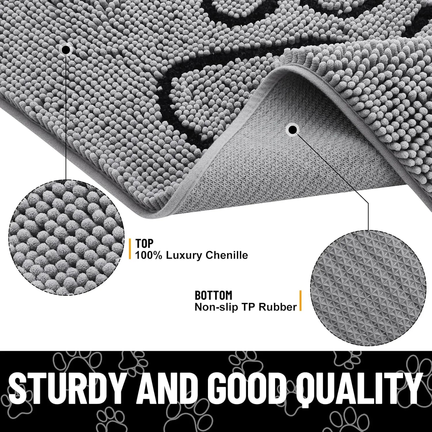 Quick Dry Washable Dog Door Mat, Non Slip Absorbent Rug for Muddy Paws Indoor Outdoor 30x20 Inches Grey Black