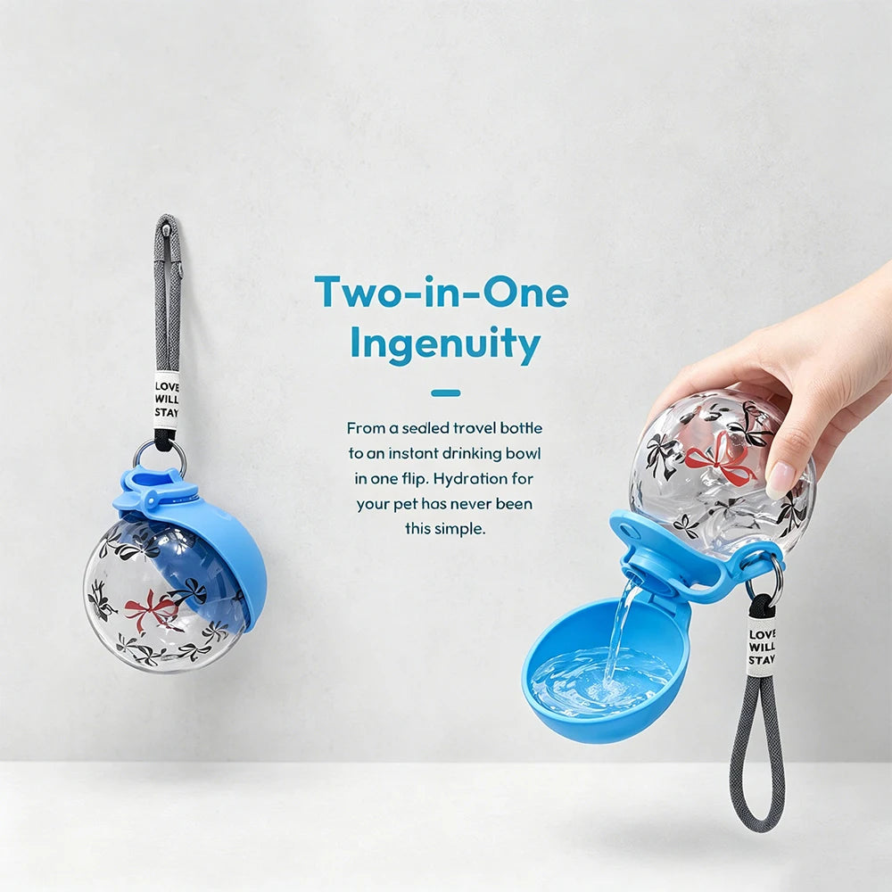 Portable Pet Water Bottle with Detachable Bowl, Cute Ball Shape - Leak-Proof & Compact, Travel Water Bottle -Stainless Steel & Silicon, Portable Travel Water Dispenser with Wrist Strap