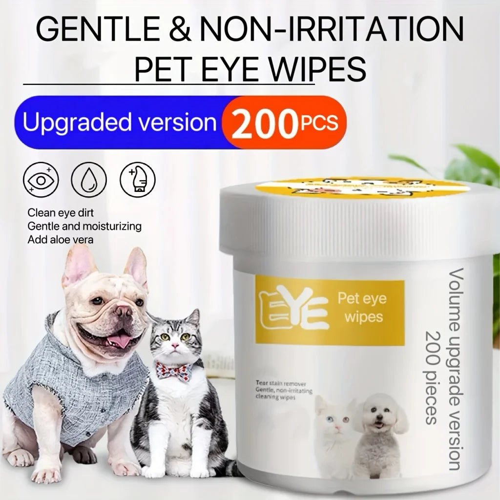200pcs Pet Eye Wet Wipes For Dogs & Cats - Gently Remove Tear Stain, Debris, Discharge