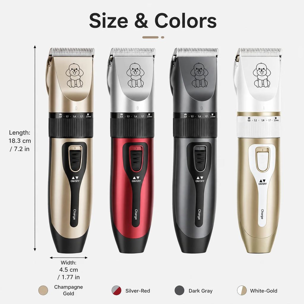 Professional Pet Grooming Clipper Kit. Rechargeable Hair Trimmer with Ceramic Blade.  USB Charging, Low Noise, Adjustable, Guide Combs for Dogs Cats and Small Animals Home Grooming Use