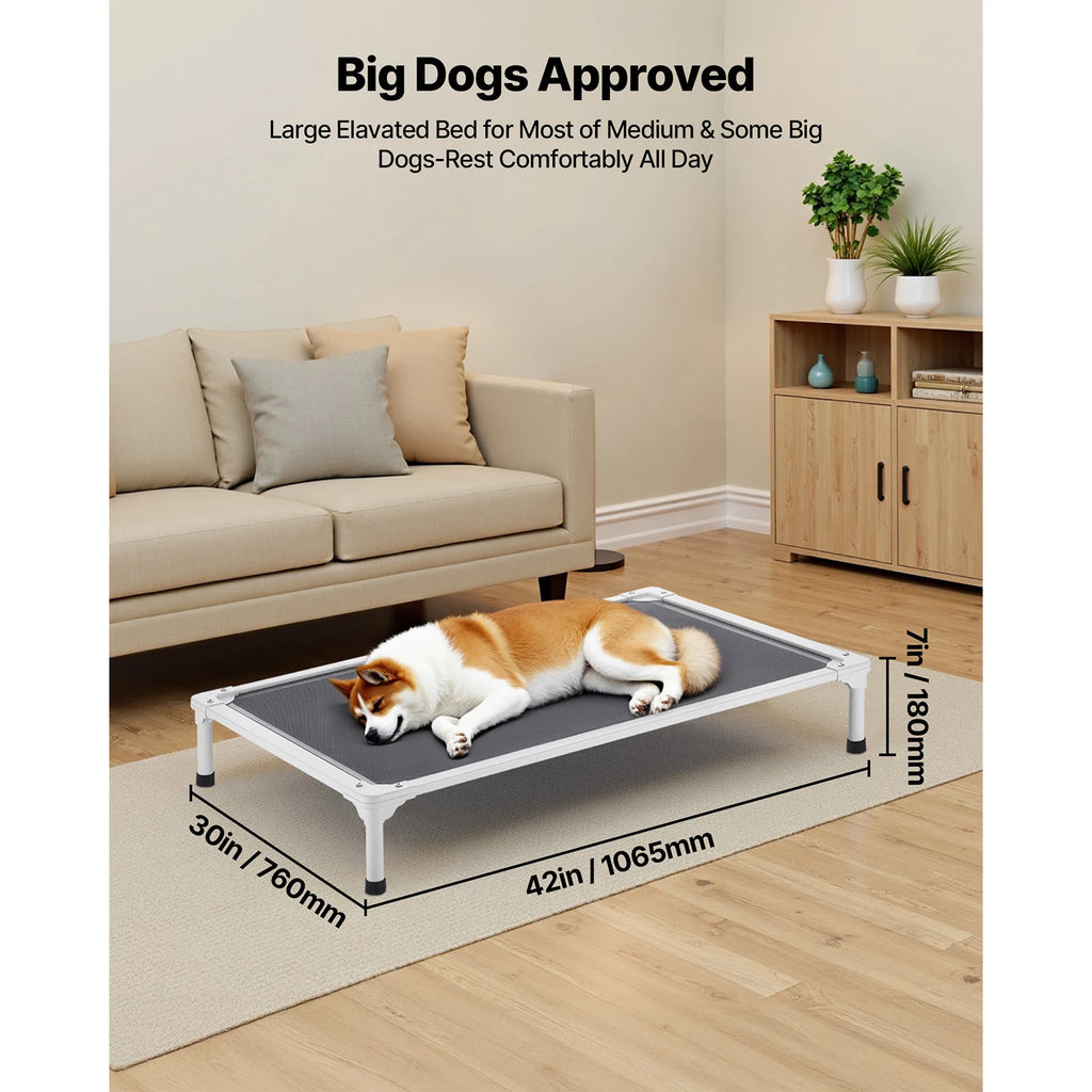 SucceBuy Elevated Dog Bed for Large Dogs Portable, Raised Dog Cot with Aluminum Tube Metal Frame and Breathable Textilene Mesh
