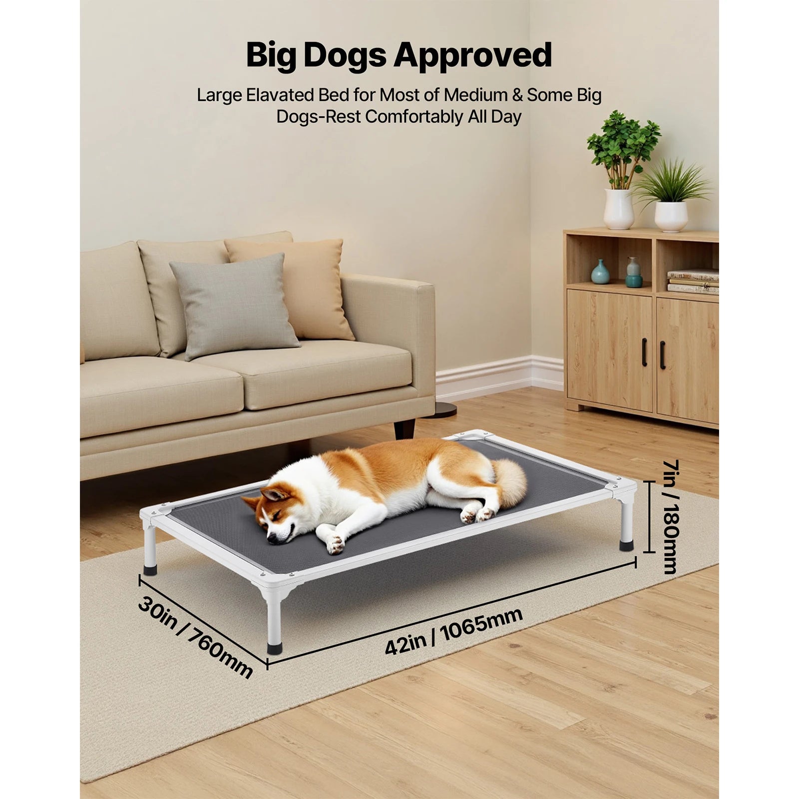 SucceBuy Elevated Dog Bed for Large Dogs Portable, Raised Dog Cot with Aluminum Tube Metal Frame and Breathable Textilene Mesh