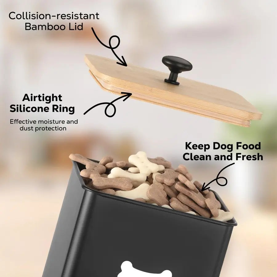 Treat Container Set of 2, Dog Food Containers with Airtight Lids, Metal, Kitchen Countertop