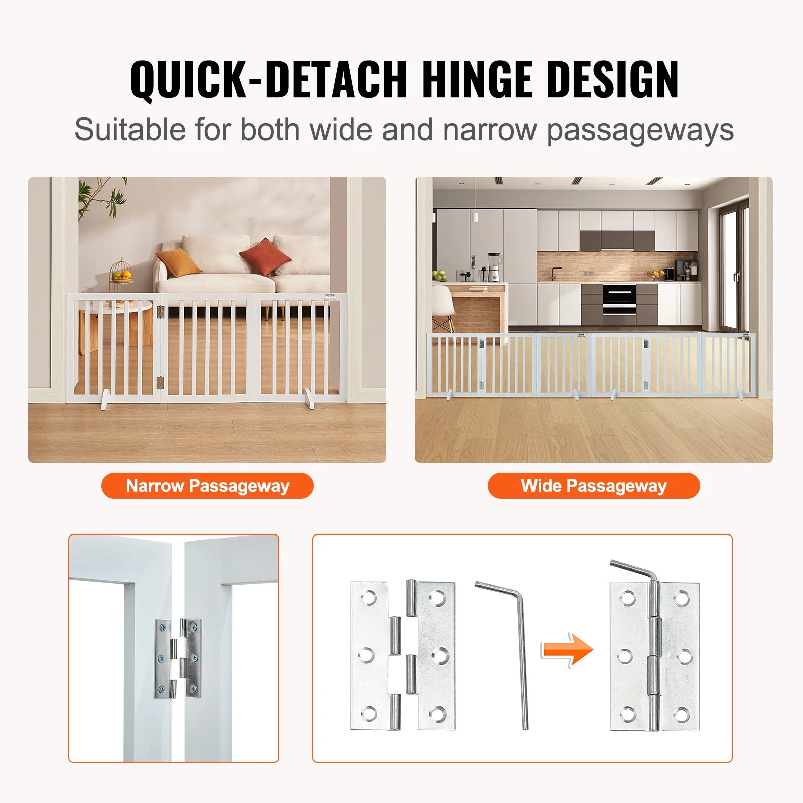 SucceBuy Free Standing Dog Gate, 3 Panels Foldable Dog Gate for Narrow Passageways, Expandable Dog Barrier