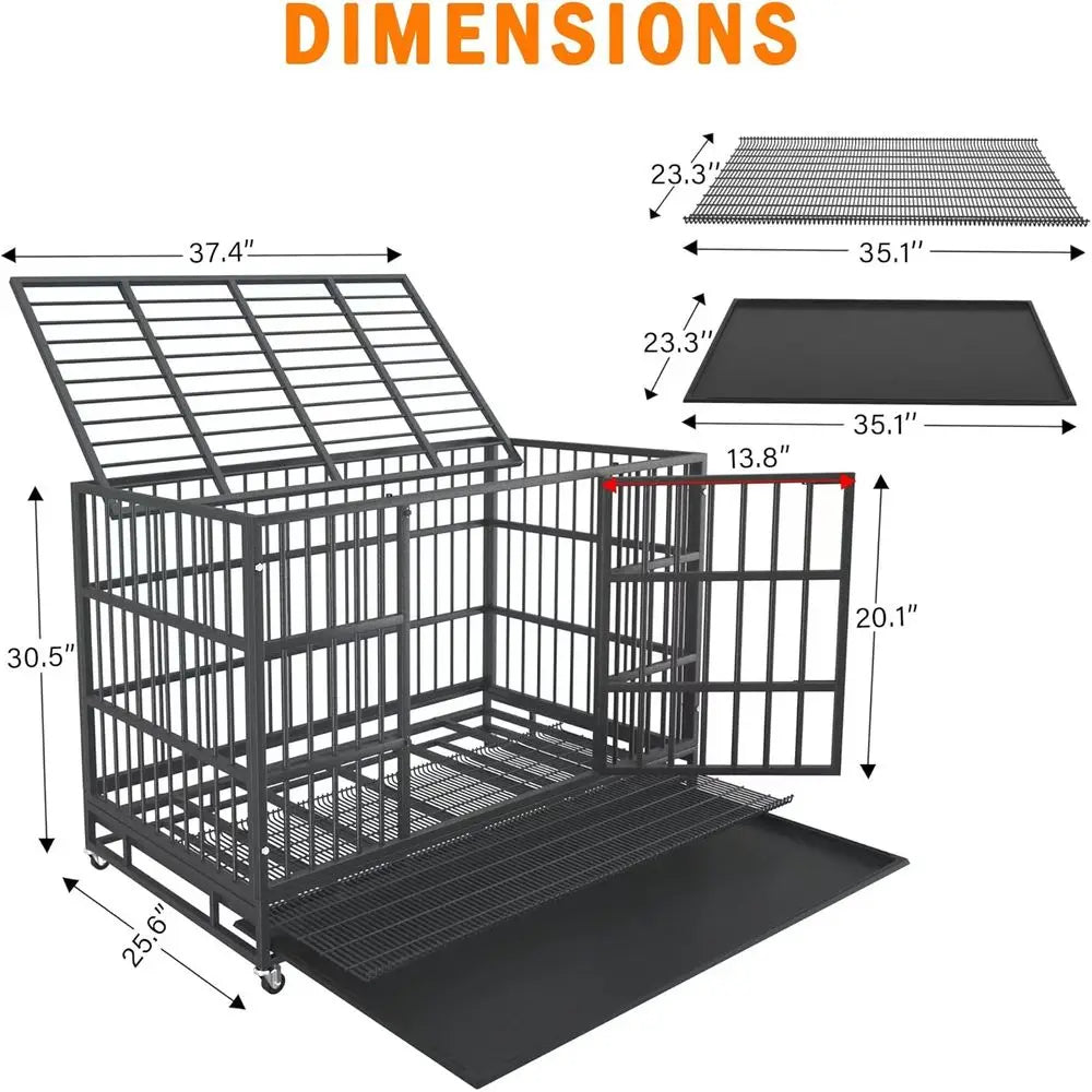 54/48/42/38 inch Heavy Duty Indestructible and Escape-Proof Dog Crate, Cage Kennel for Large Dogs
