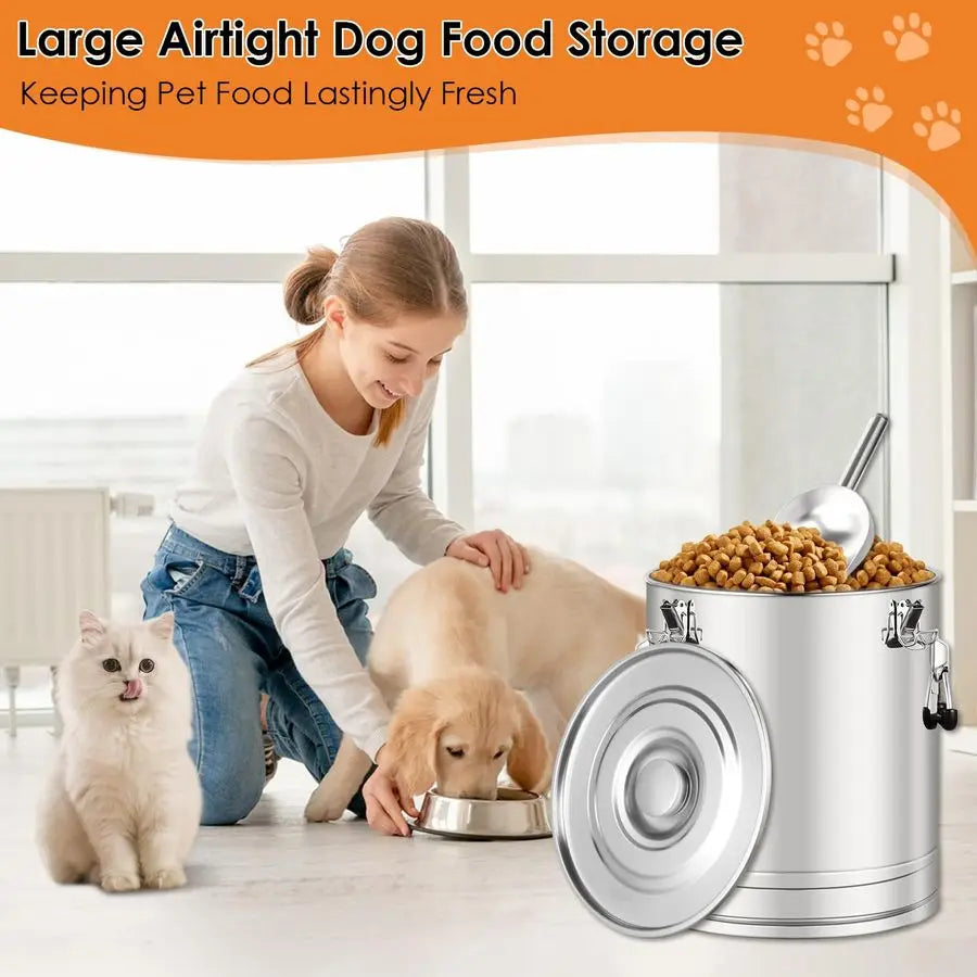 Steel Dog Food Storage Container, Airtight Storage Container with Lid to Keep Fresh