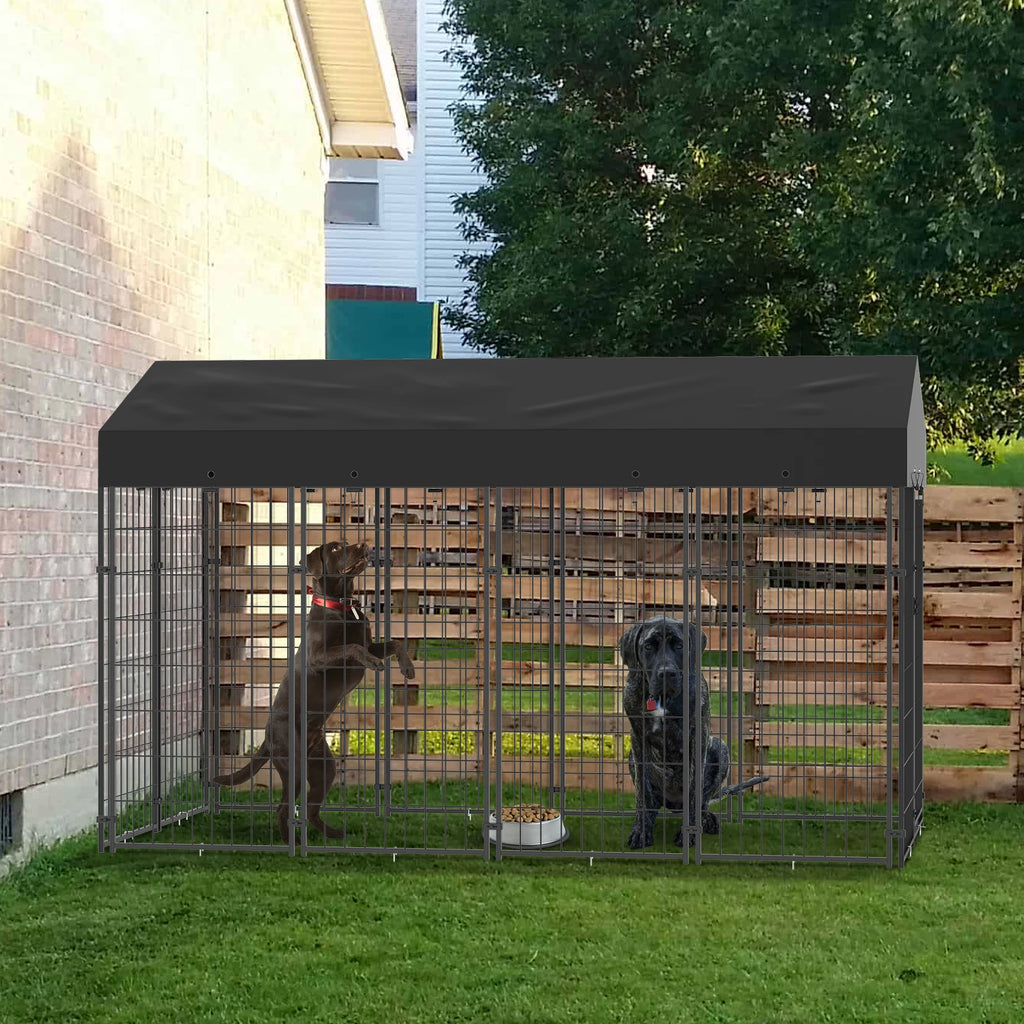 Large Dog Kennel, Outdoor Dogs, Welded Wire Kennels and Runs Crates for Yard with Stakes Water Proof, Cover Canopy