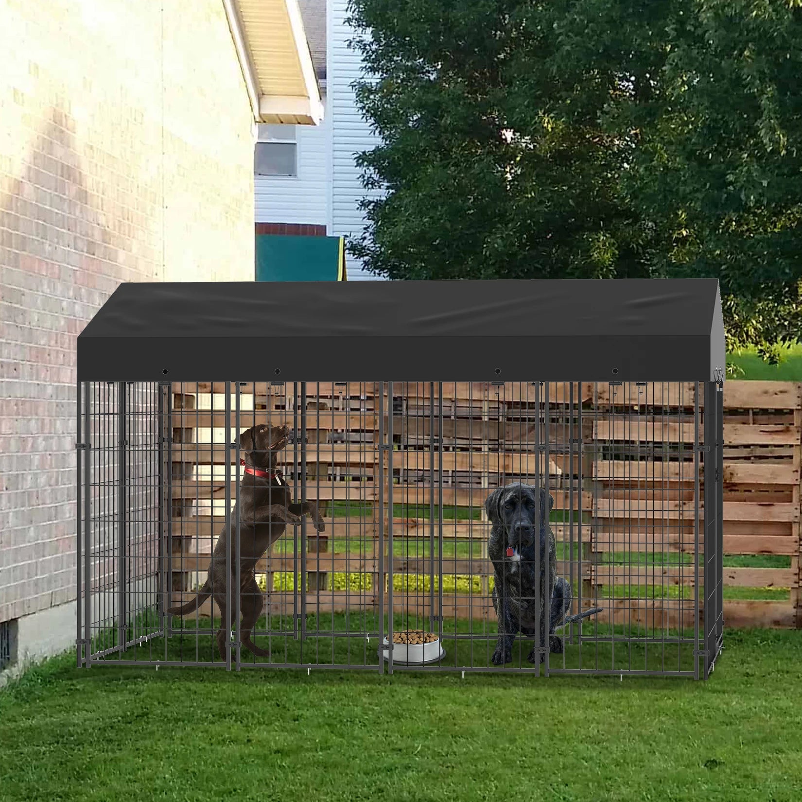 Large Dog Kennel, Outdoor Dogs, Welded Wire Kennels and Runs Crates for Yard with Stakes Water Proof, Cover Canopy