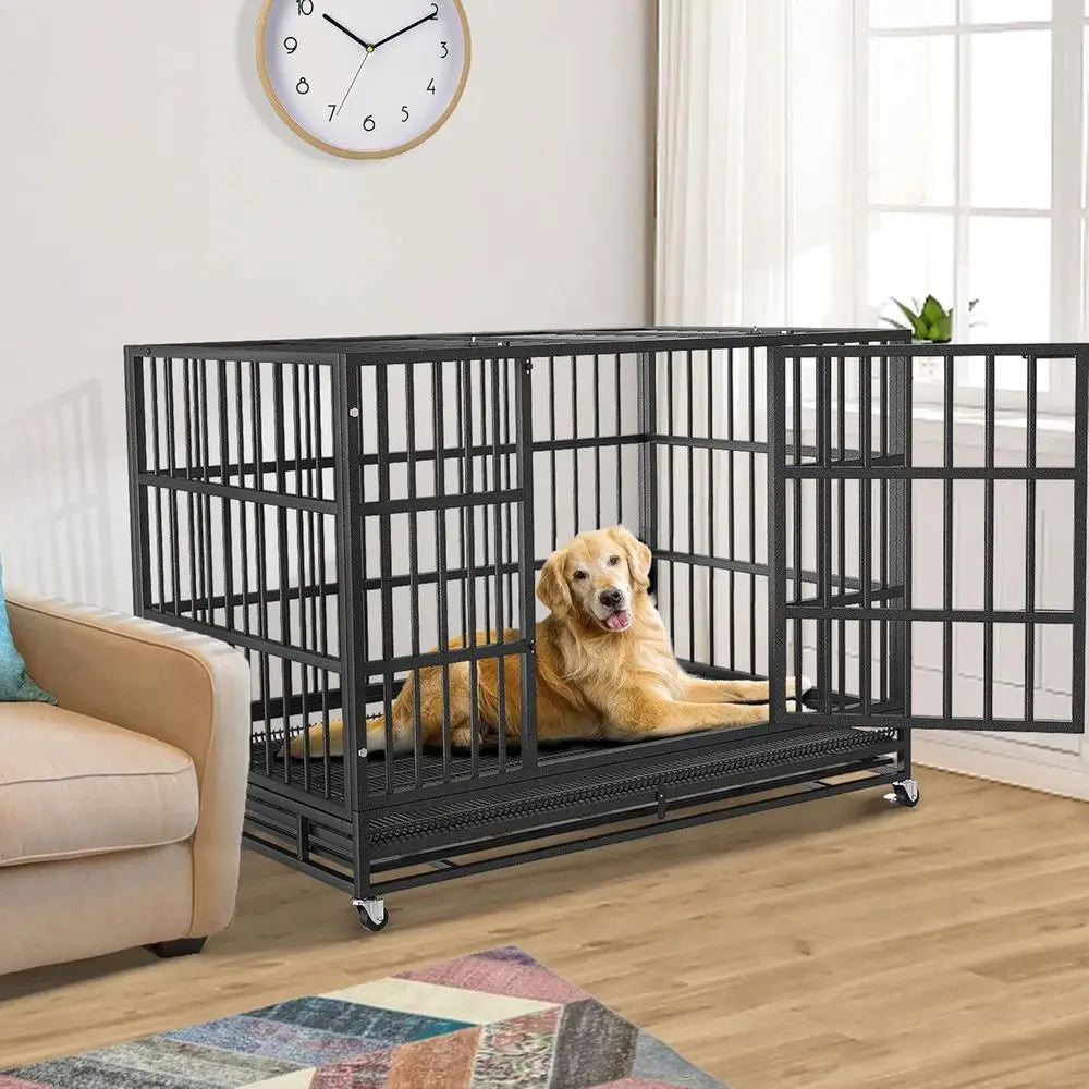 54/48/42/38 inch Heavy Duty Indestructible and Escape-Proof Dog Crate, Cage Kennel for Large Dogs