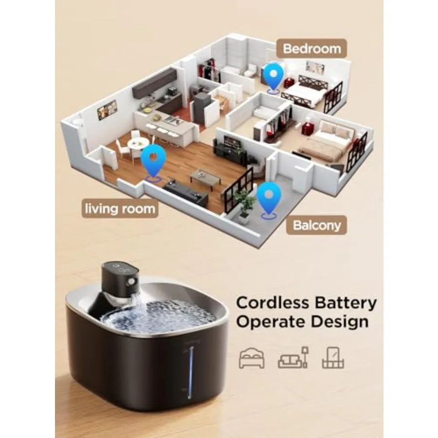 Wireless Water Fountain, Battery Operated, Motion Sensor