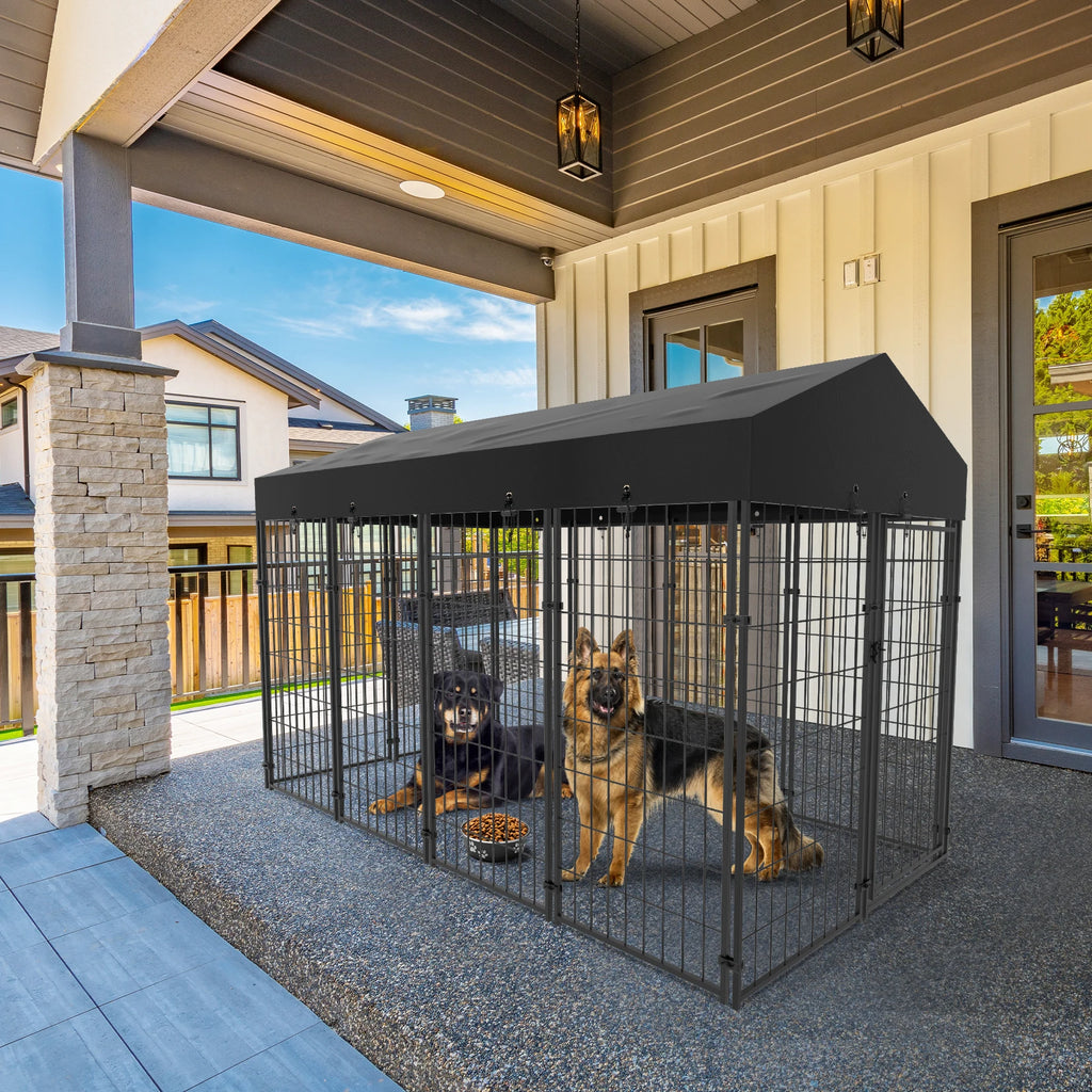 Large Dog Kennel, Outdoor Dogs, Welded Wire Kennels and Runs Crates for Yard with Stakes Water Proof, Cover Canopy