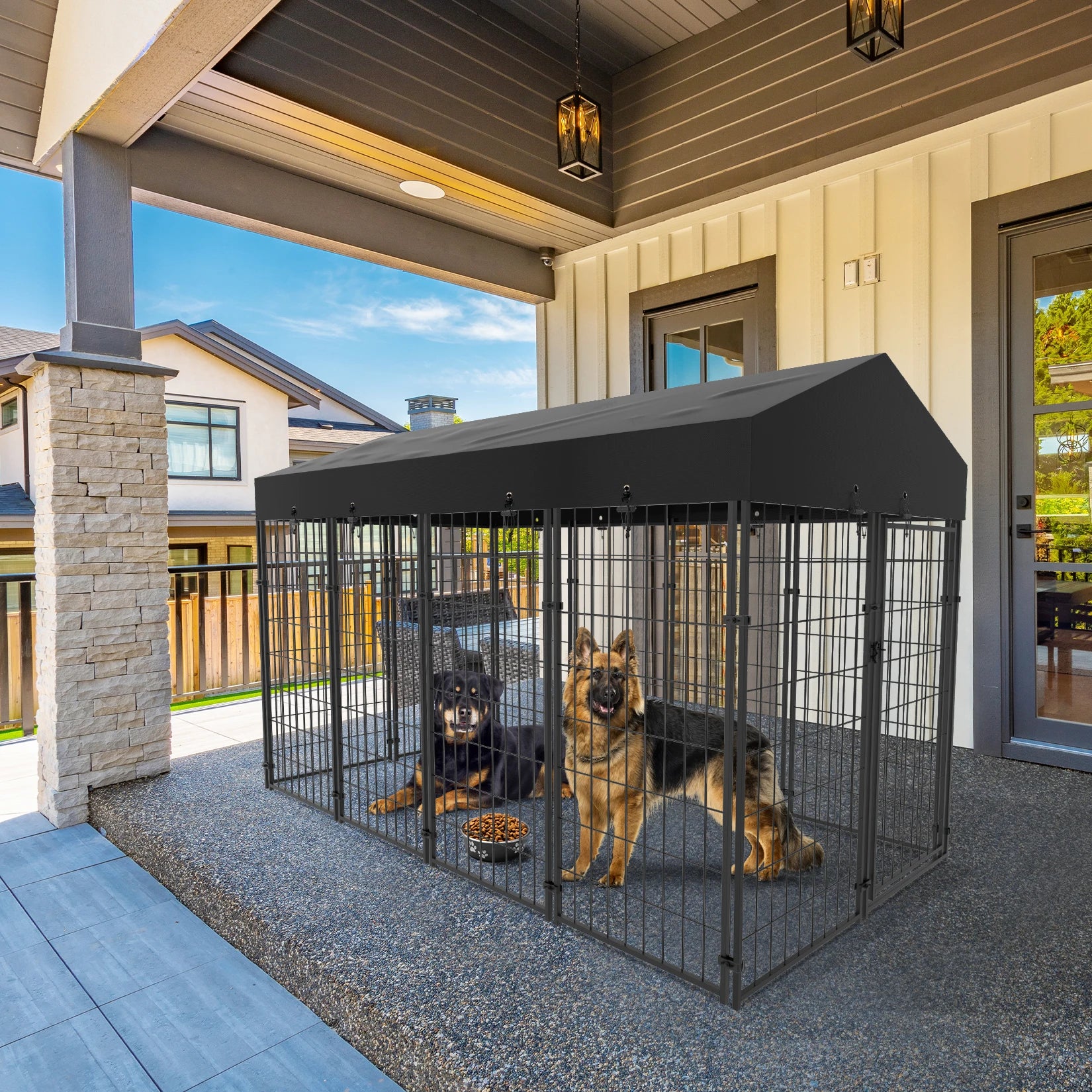 Large Dog Kennel, Outdoor Dogs, Welded Wire Kennels and Runs Crates for Yard with Stakes Water Proof, Cover Canopy
