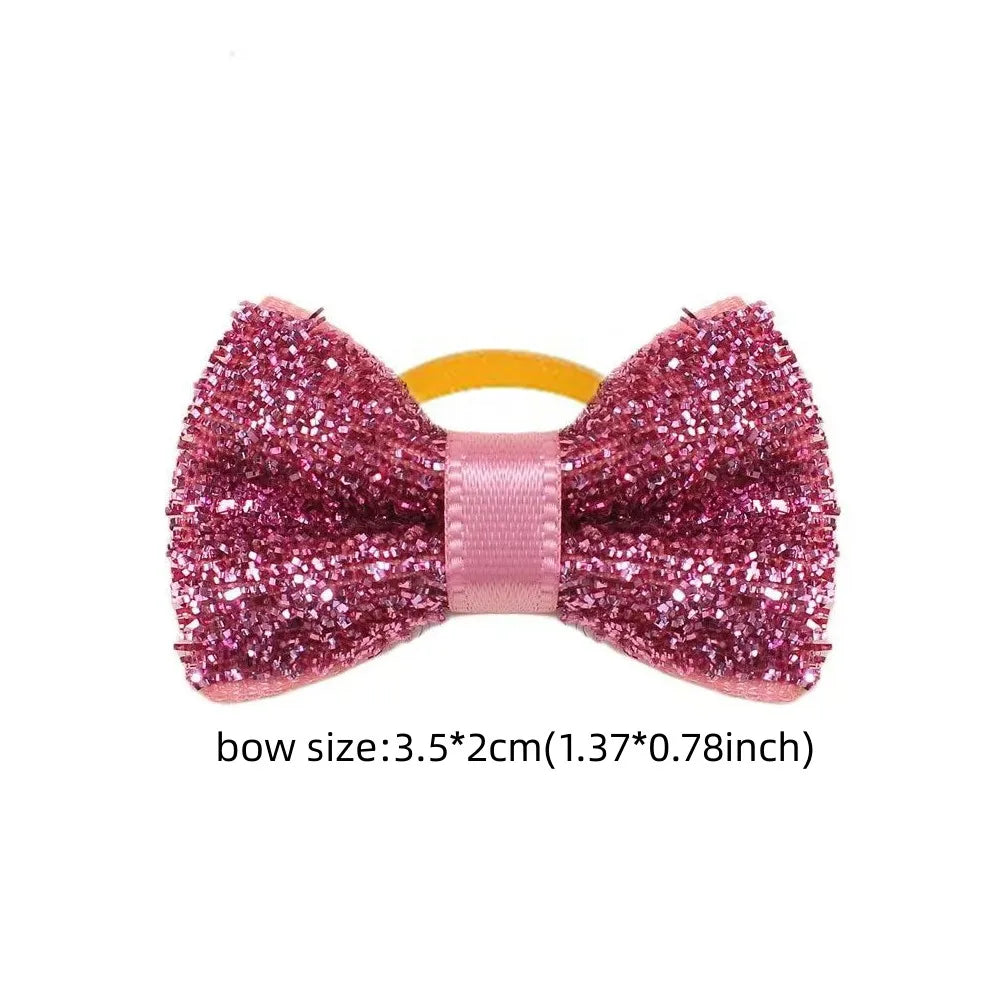 50/100pcs Christmas Small Dog Bows with Rubber Bands, Grooming Accessories, Mixed Colors