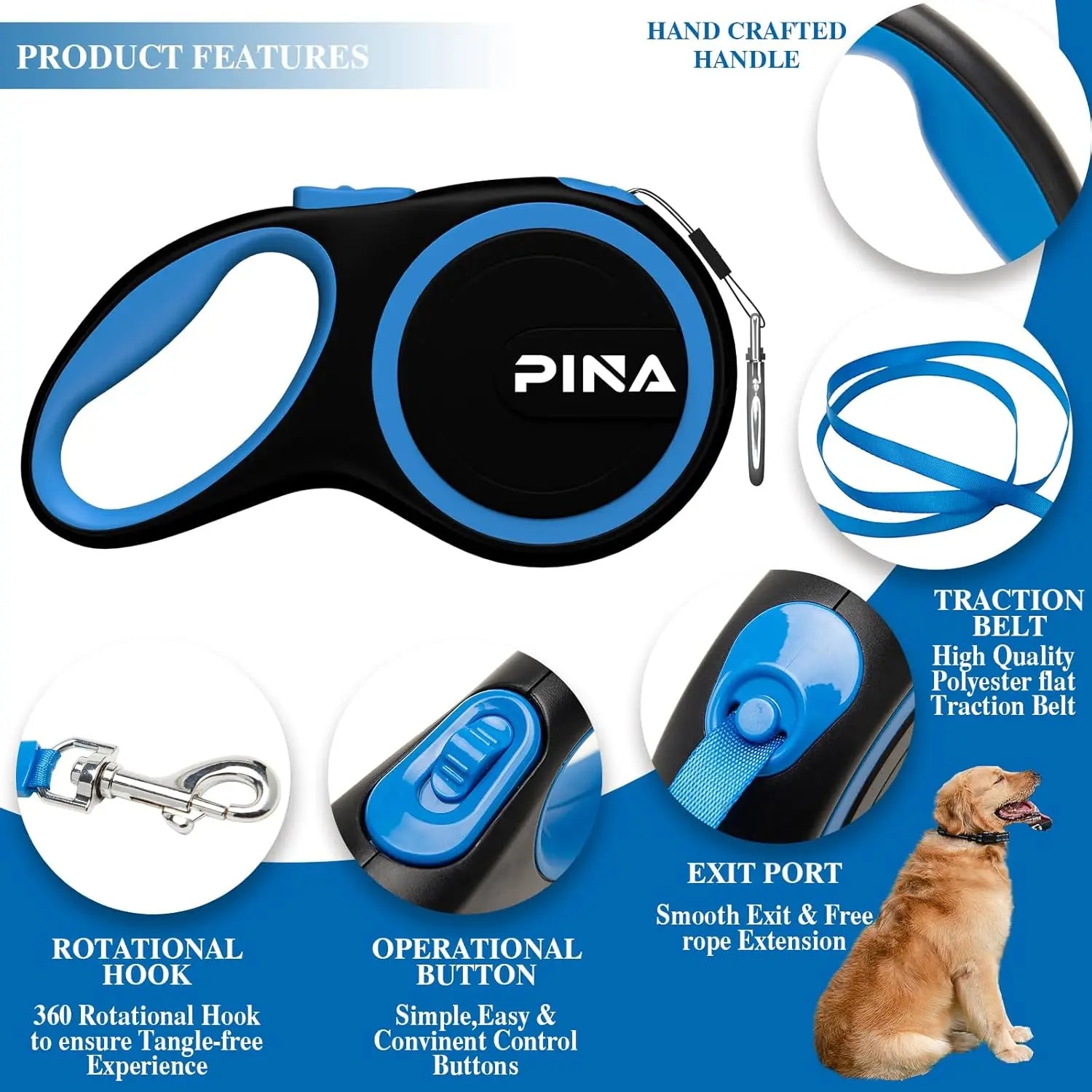 Retractable Dog Leash, 26ft for Small to Large Dogs, Up to 110lbs, Tangle-Free, Reflective Nylon with Anti-Slip Handle and Brake