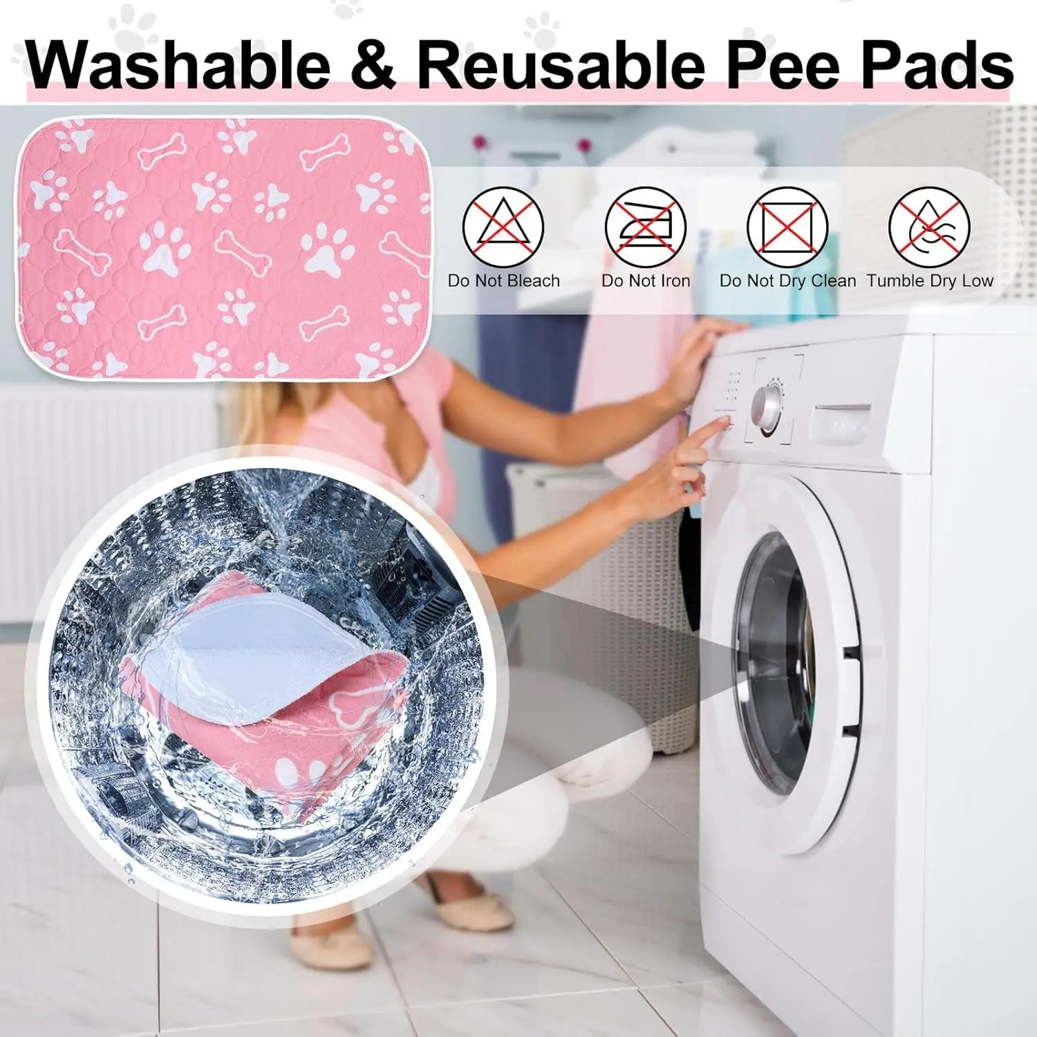 4 Pack Washable Dog Pee Pads, Reusable Waterproof Training Mats for Small Medium Pets, 36x41 Inches