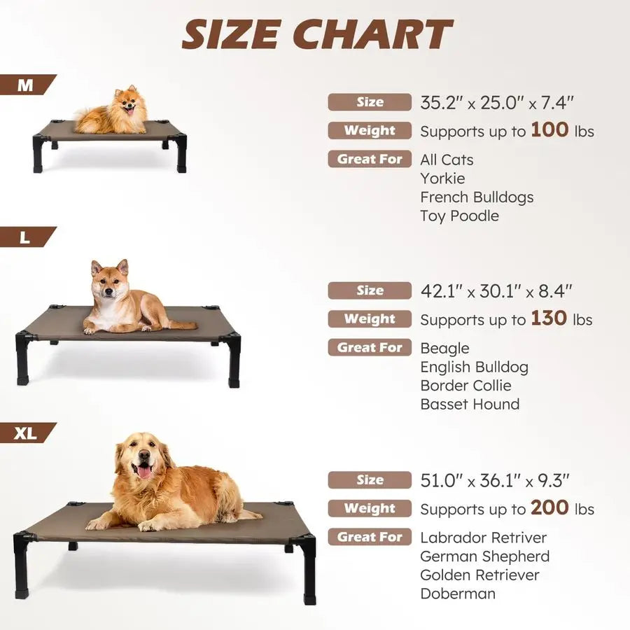Elevated Dog Bed, Cooling Raised Pet Cot with Chew Proof Washable Breathable Mesh and Metal Frame, Portable Dog Cot Bed with NoS