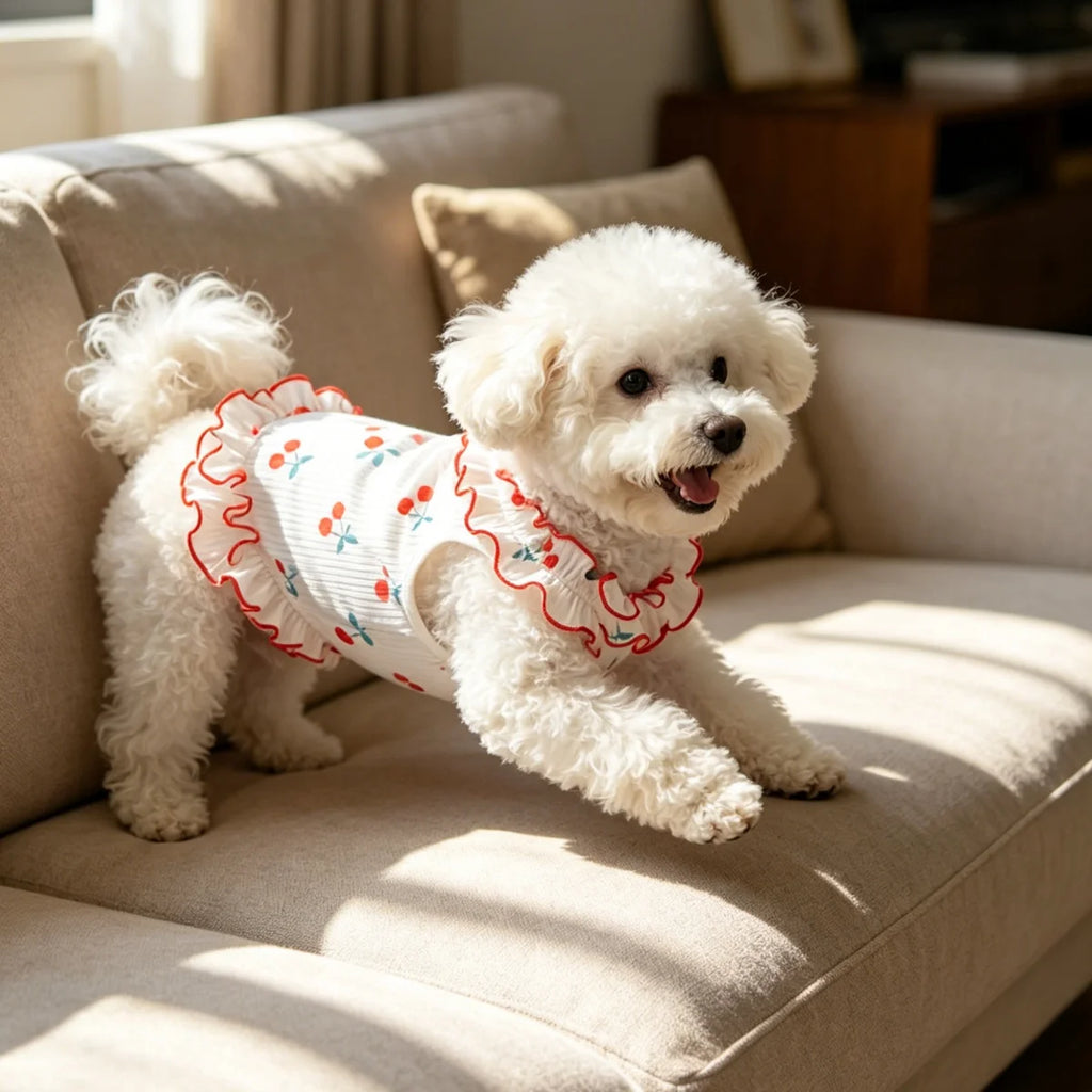 1PC Fashion Cute Cherry Ruffle Dress for Small Dogs, Comfortable Anti-Static.