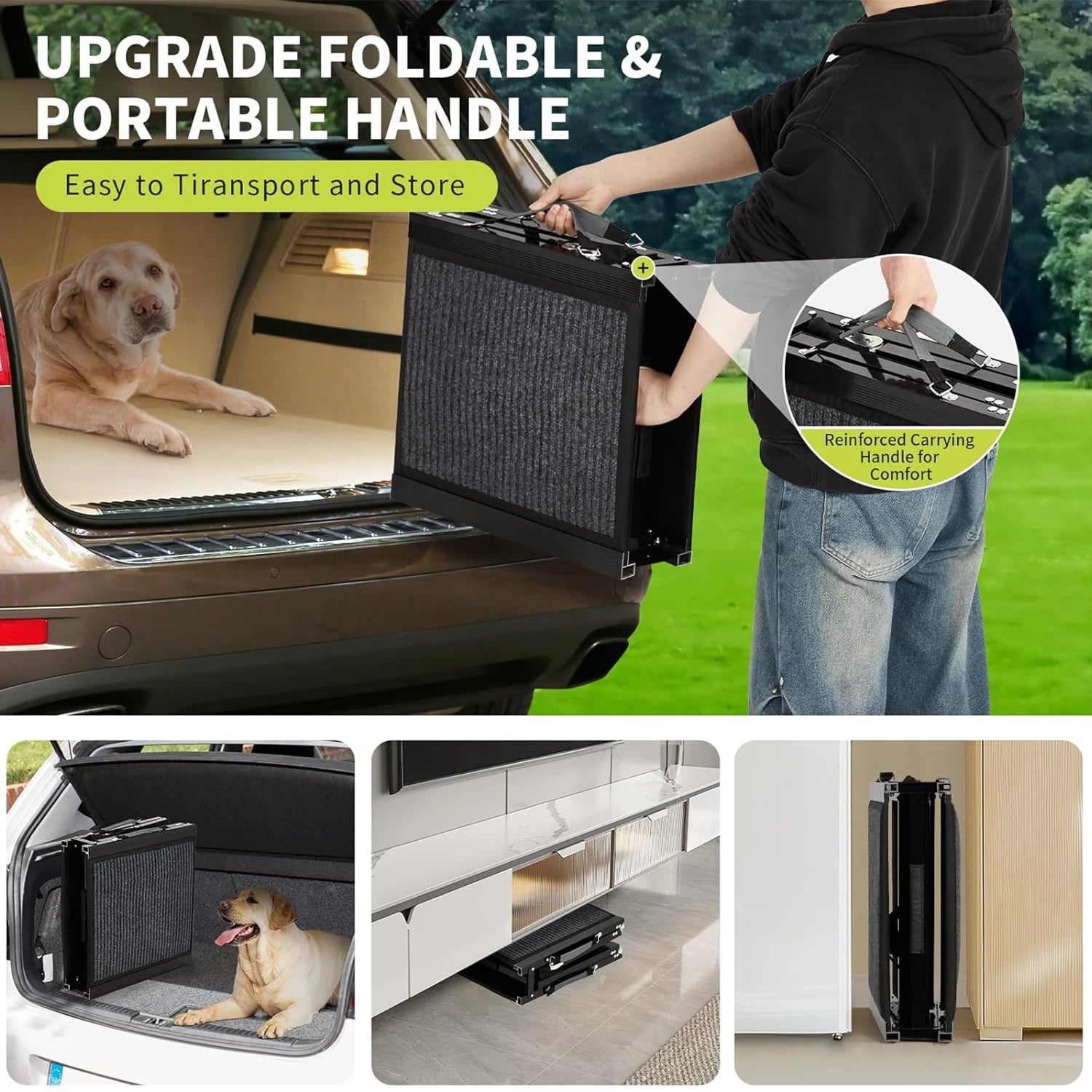 Upgraded Dog Ramp For Cars, Folding Pet Ramp For Large Dogs With Non-Slip Surface, Portable Outdoor Dog Ramp, Up to 250 LBS