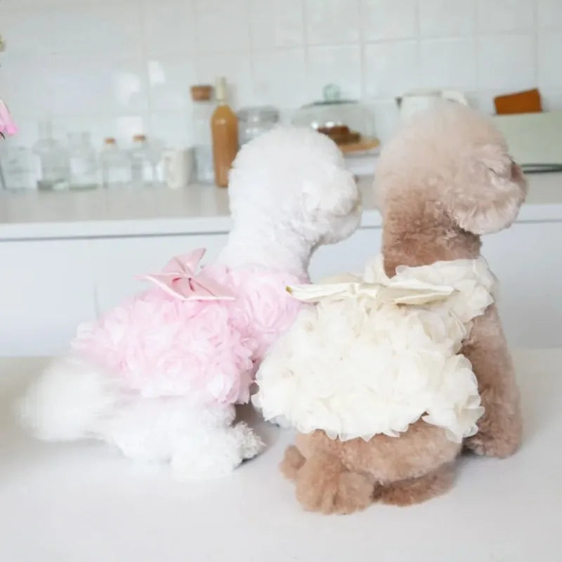 Summer Flower Dog Dresses, 3D Rose Dress Cute Bow Pet Dog Clothes, Cat Pet Skirt Clothing, Pet Accessories