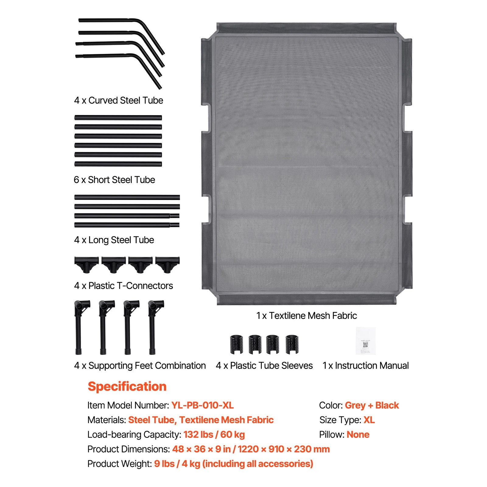 SucceBuy Elevated Dog Bed for Large Dogs Portable, Raised Dog Cot with Aluminum Tube Metal Frame and Breathable Textilene Mesh