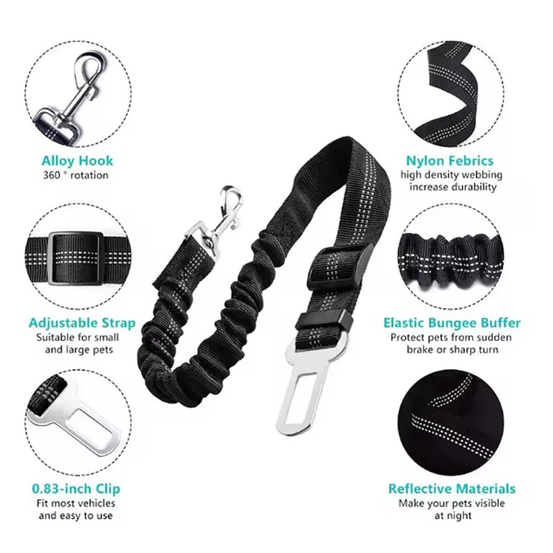Dog Pet Car Safety Seat Belt, Elastic Buffer Traction Rope, Dog Safety Leash for Vehicle Travel