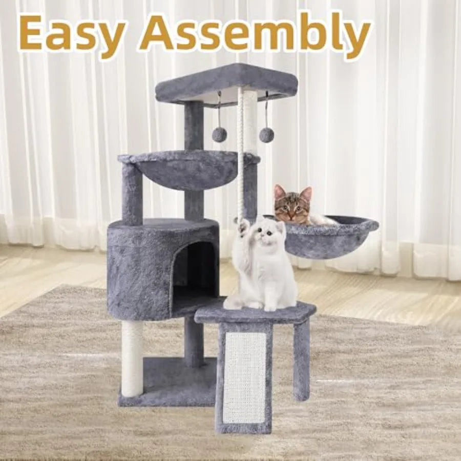 Three Layer Cat Tree with Cat Condo and Two Hammocks