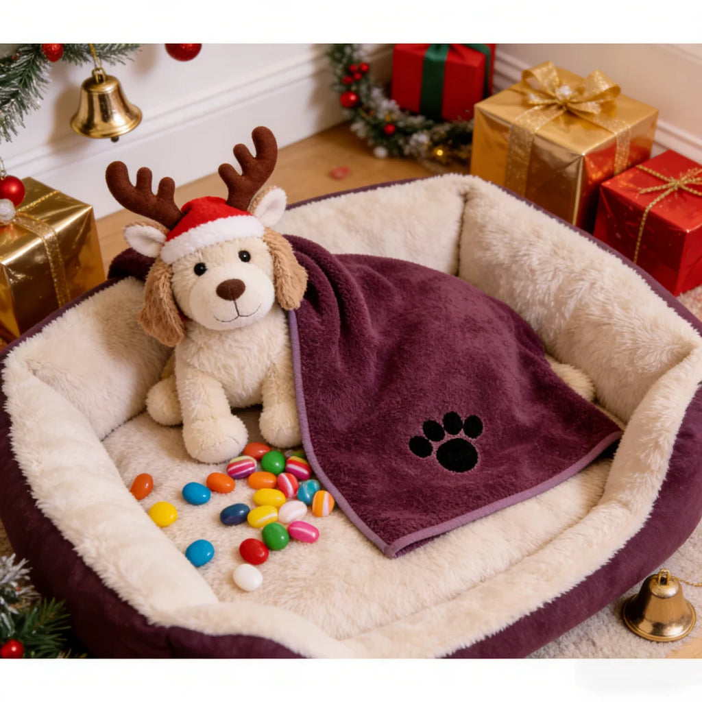 Christmas Dog Bath Towel - Absorbent, Cozy Home Stocking Stuffers, Quick-Dry Bath Towel for Dogs & Cats