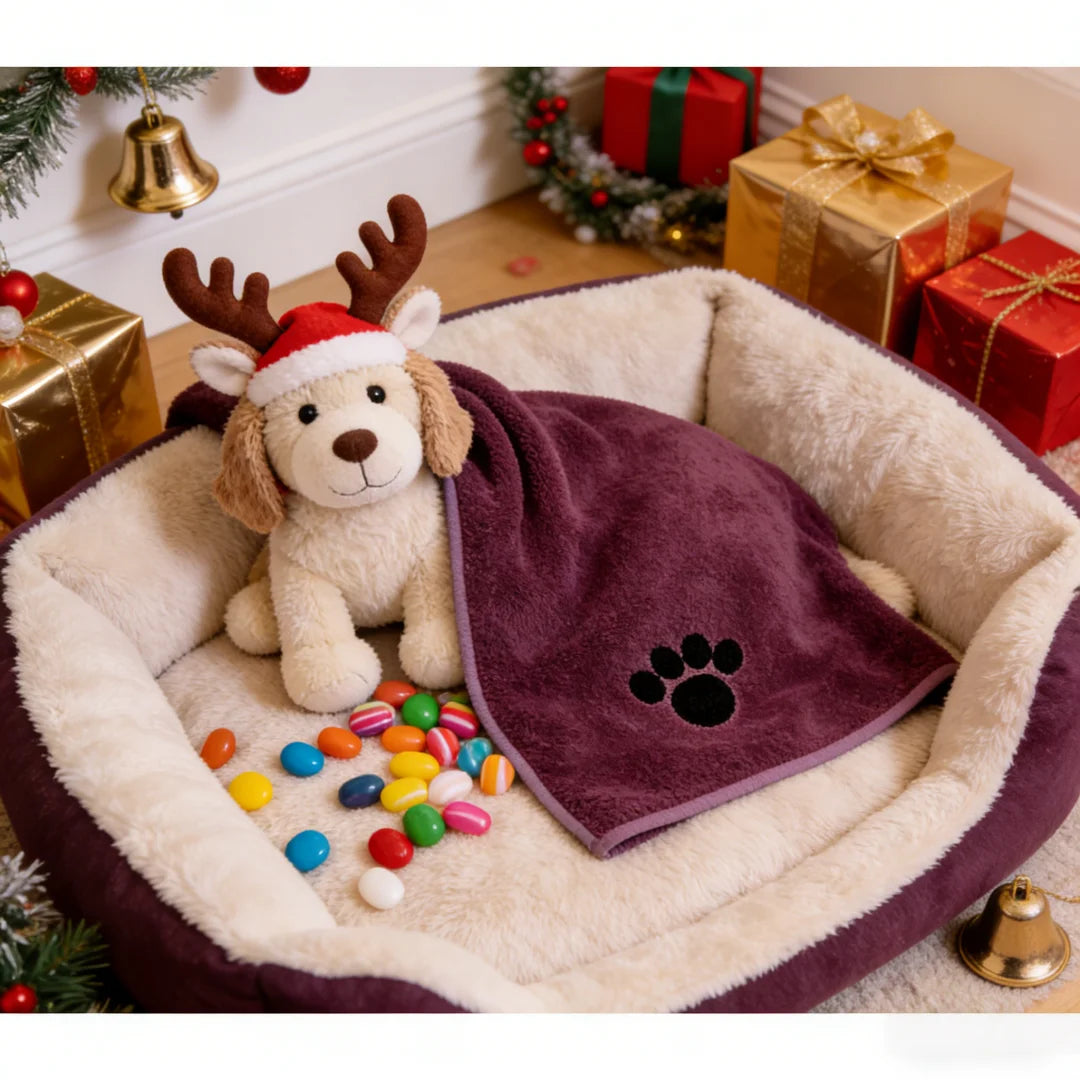 Christmas Dog Bath Towel - Absorbent, Cozy Home Stocking Stuffers, Quick-Dry Bath Towel for Dogs & Cats