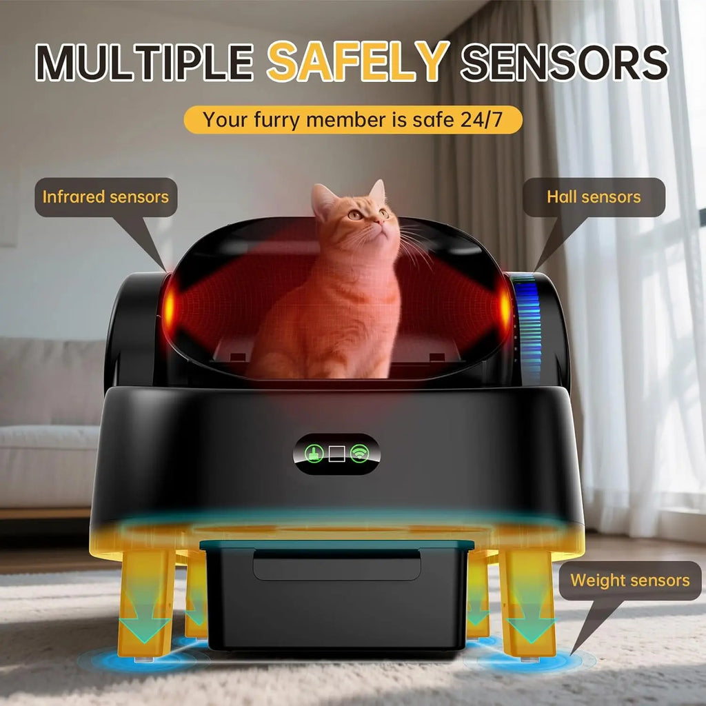 Automatic Cat Litter Box, Large Open-Top, Self Cleaning, Multiple Cats, Smart APP Control