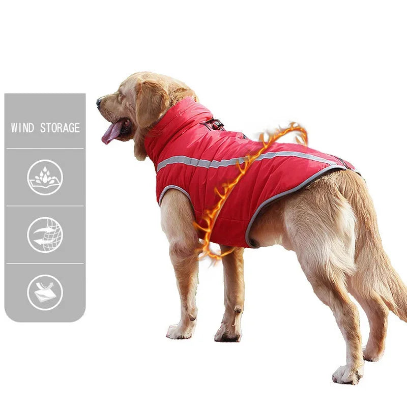 Waterproof Dog Clothes for Large Pets, Winter Warm Big Dog Jackets, Padded Fleece, Pet Coat Safety Reflective Design,