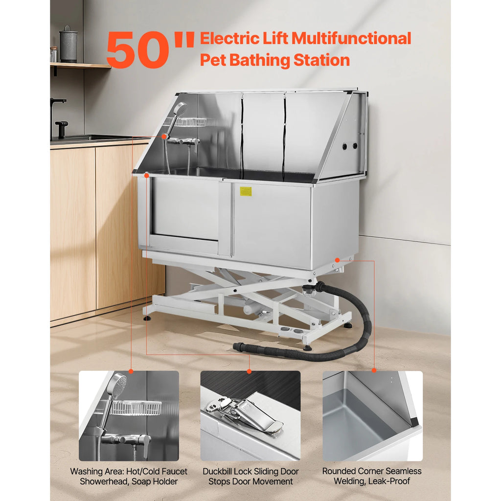 Electric Lift Dog Washing Station 50in Professional Stainless Steel w/PE Water Filter Board Faucet & Showerhead