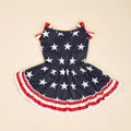 Striped Dress Shirt Cute Bowknot Sundress, American Flag Stars Printed Princess Summer Apparel Clothes with Ruffles